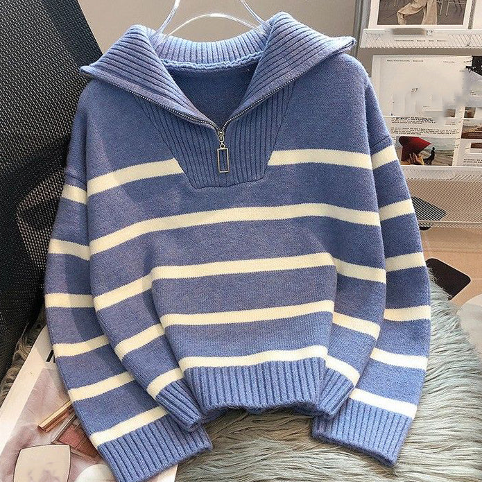 Damenpullover im koreanischen Stil mit Streifenmuster